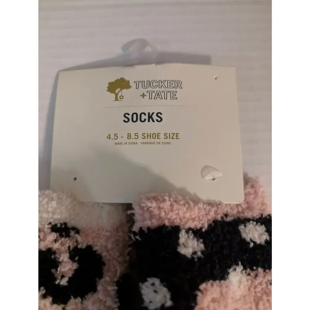 Tucker + Tate Girls Pink Black Leopard Fuzzy Cozy Socks 2-Pack Size S/M NWT